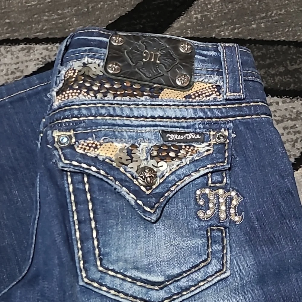 MISS ME BLING SEQUINS RHINESTONES BOOT-CUT DENIM JEAN - Picture 2 of 16